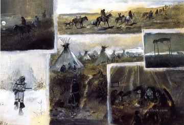 western montage 1889 Charles Marion Russell Oil Paintings